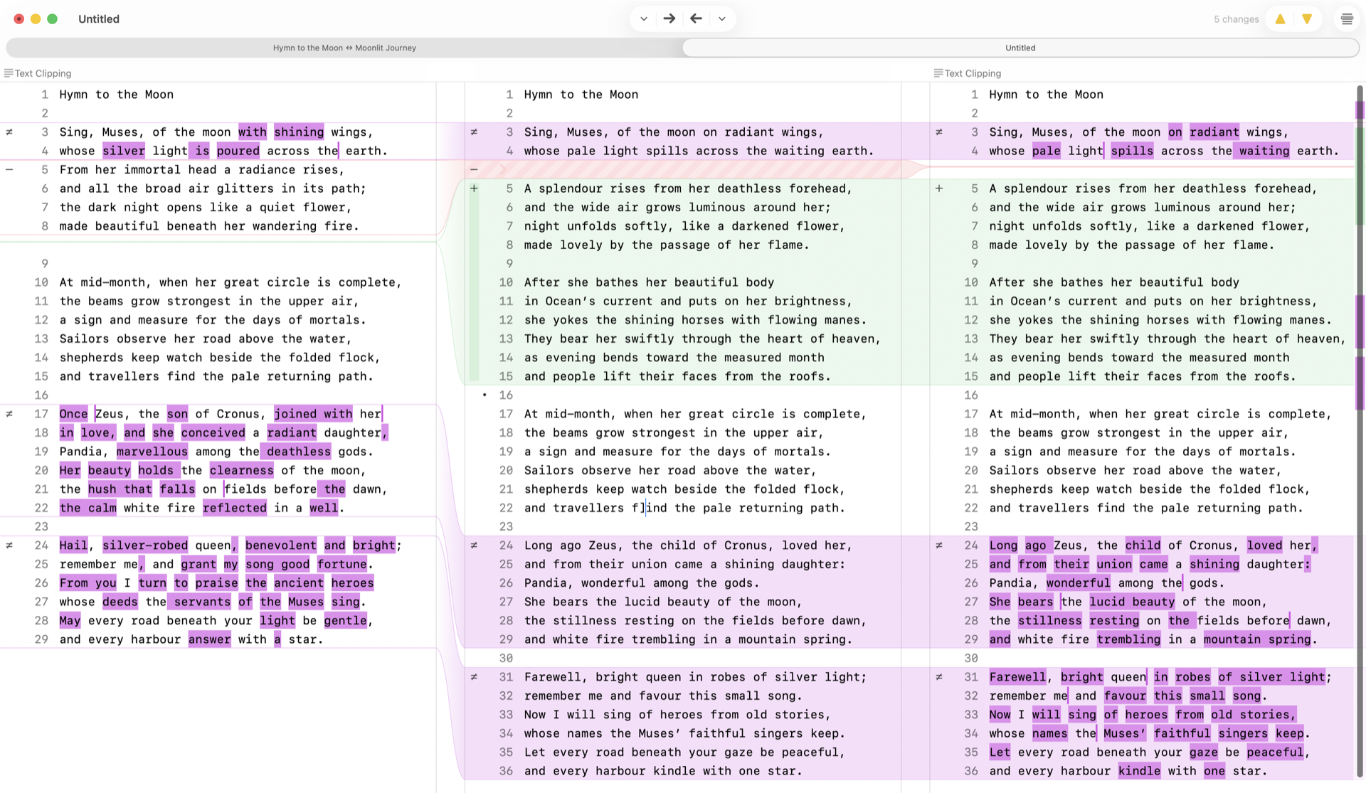 JuxtaText merging two text documents into a third result.