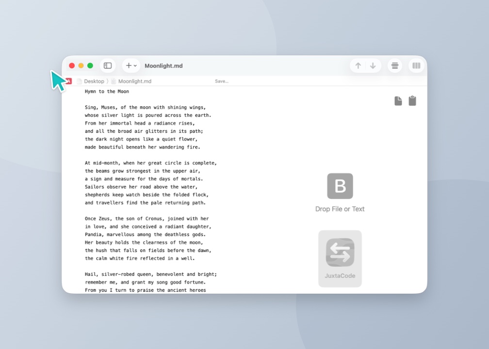 JuxtaText with a comparison ready for another file or text clipping